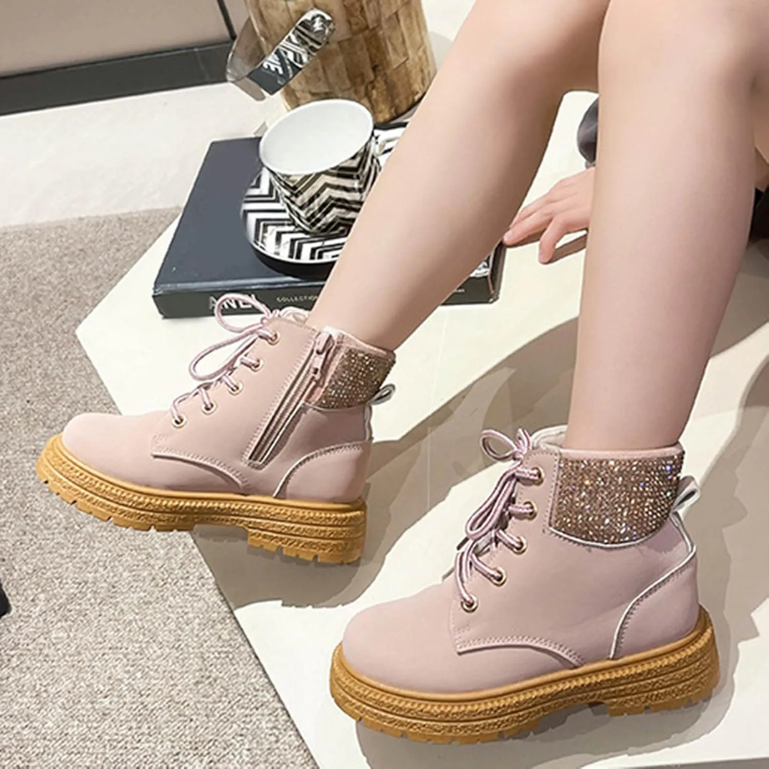 Yanzhenglip Girls' Anti Slip Boots for Middle and Large Children Fashionable Anti Slip Soft Soled Size 9 Toddler Shoes Girls Boots