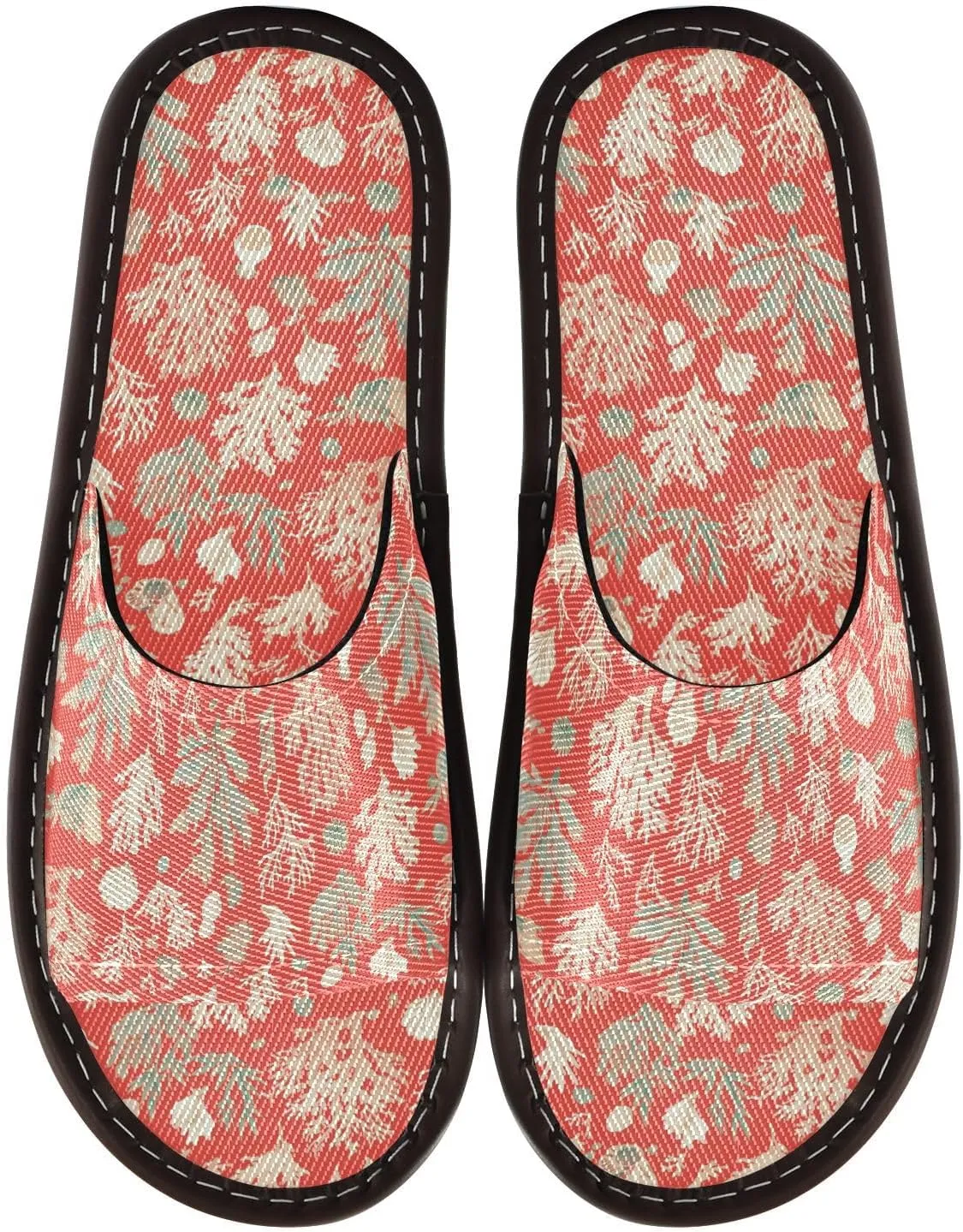 Yuiboo Unique Coral Red Mens Spa Slippers Portable Beach Sandals for Beach Indoor Indoor