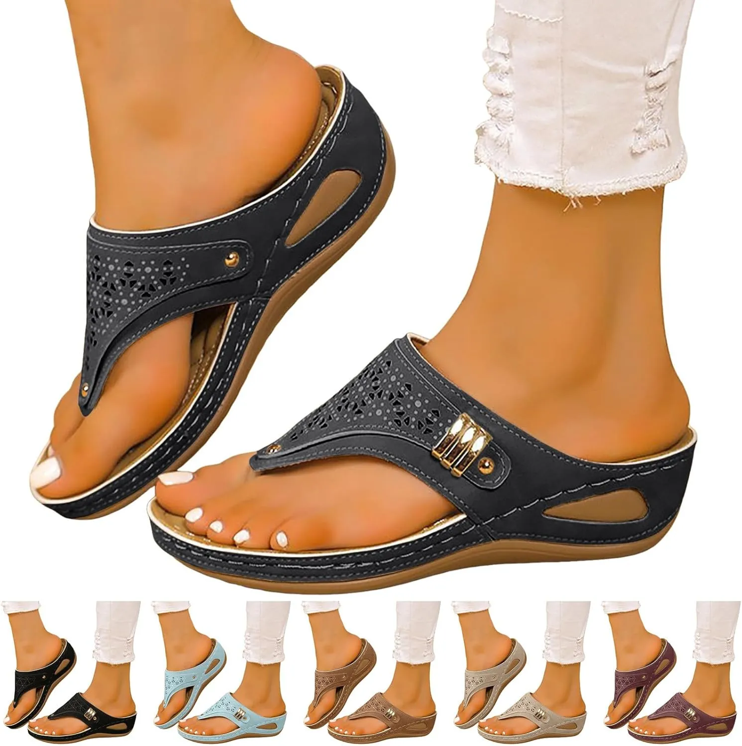 ZSpzx Orthopedic Sandals for Women,2025 Arch Support Wedge Flip Flops Slide Dressy Summer Comfortable Open Toe Womens Slip on Beach Boho Platform Outdoor Walking Shoes