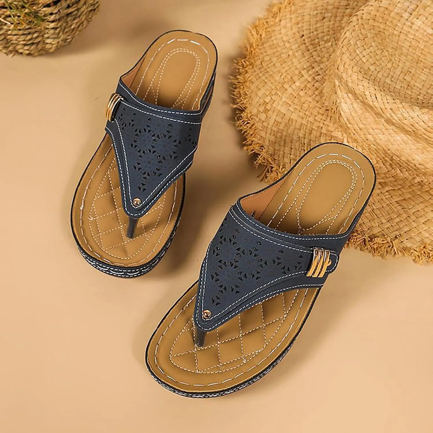 ZSpzx Orthopedic Sandals for Women,2025 Arch Support Wedge Flip Flops Slide Dressy Summer Comfortable Open Toe Womens Slip on Beach Boho Platform Outdoor Walking Shoes