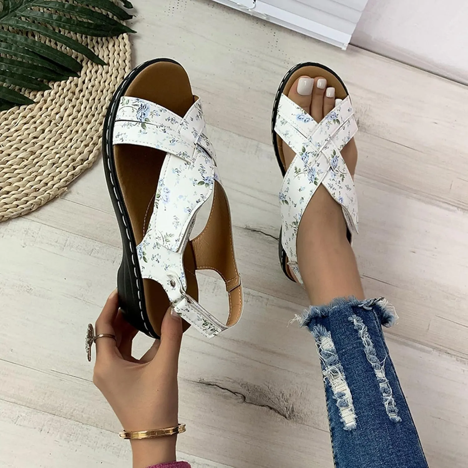 ZSpzx Orthopedic Sandals for Women,2025 Arch Support Wedge Flip Flops Slide Open Toe Crisscross Straps Slip On Dressy Summer Comfortable Slides Memory Foam Walking Beach Shoes