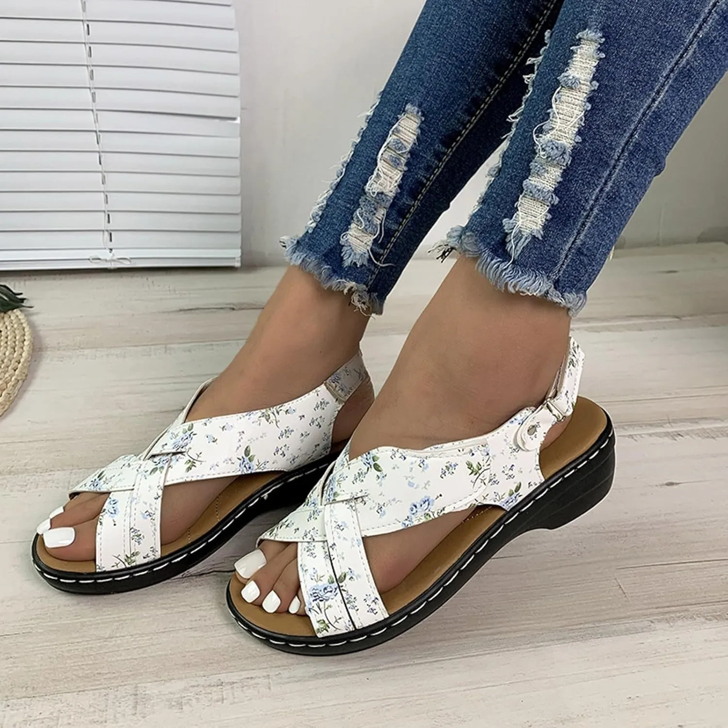 ZSpzx Orthopedic Sandals for Women,2025 Arch Support Wedge Flip Flops Slide Open Toe Crisscross Straps Slip On Dressy Summer Comfortable Slides Memory Foam Walking Beach Shoes