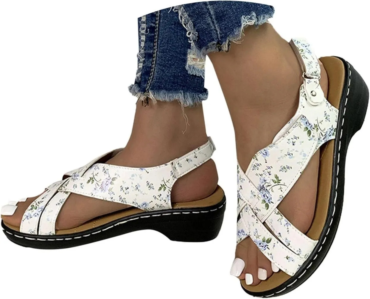 ZSpzx Orthopedic Sandals for Women,2025 Arch Support Wedge Flip Flops Slide Open Toe Crisscross Straps Slip On Dressy Summer Comfortable Slides Memory Foam Walking Beach Shoes