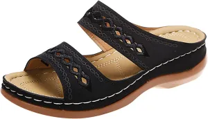ZSpzx Orthopedic Sandals For Women,Women's Orthotic 2025 Dressy Summer Flat Open Toe Platform Sandals Hollow Out Comfortable Casual Boho Slip on Memory Foam Beach Slides Sandals Outdoor Walking Shoes