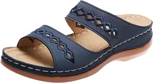 ZSpzx Orthopedic Sandals For Women,Women's Orthotic 2025 Dressy Summer Hollow Out Comfortable Wedge Sandals Flat Open Toe Platform Casual Boho Slip on Beach Slides Sandals Outdoor Walking Shoes
