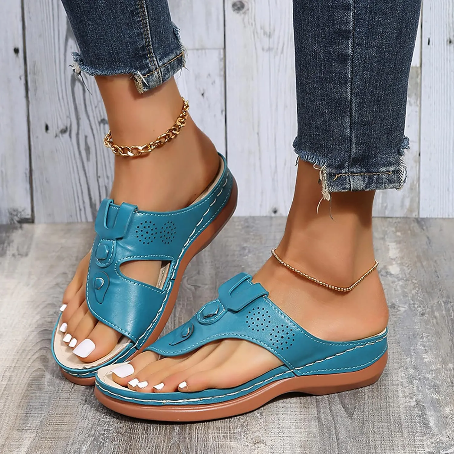 ZSpzx Wedge Sandals For Women 2025,Women's Slide Sandals,Arch Support Flip Flops Thong Slippers Sandals Comfortable Summer Casual Beach Shoes Orthopedic Open Toe Dressy Slip on Walking Shoes