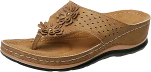 ZSpzx Women's Flip-Flops,Orthopedic Wedge Athletic Outdoor Sandals Slides Arch Support Comfortable Dressy Summer Wedge Sandals for Women Orthotic Cushion Floral Breathable Footwear Beach Shoes