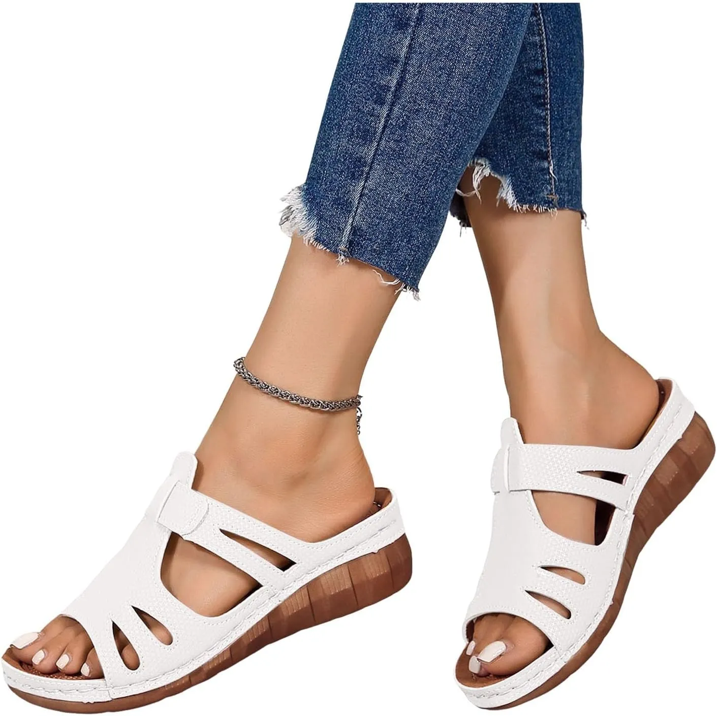 ZSpzx Women's Slide Sandals,Comfortable Open Toe Fish Mouth Thong Wedge Sandals Dressy Summer Open Toe Sandalias Slip on Plantar Fasciitis Slides Slippers Memory Foam Walking Beach Shoes