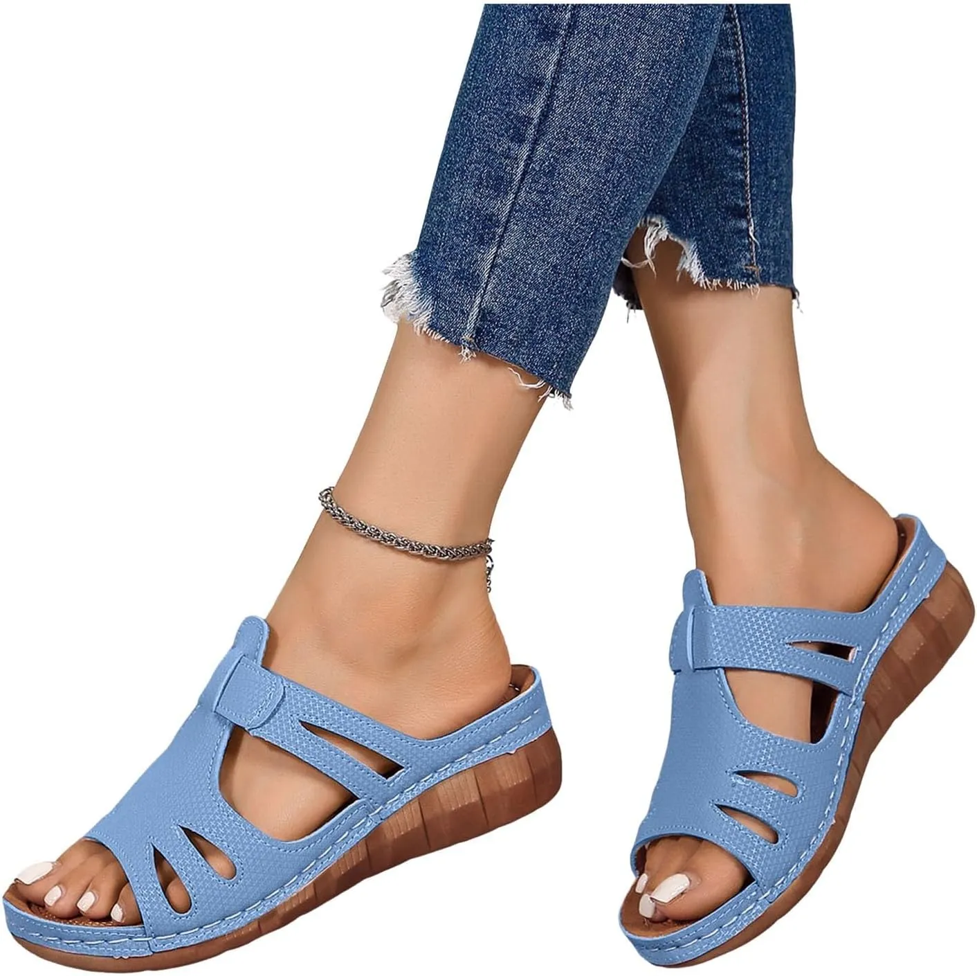 ZSpzx Women's Slide Sandals,Comfortable Open Toe Fish Mouth Thong Wedge Sandals Dressy Summer Open Toe Sandalias Slip on Plantar Fasciitis Slides Slippers Memory Foam Walking Beach Shoes