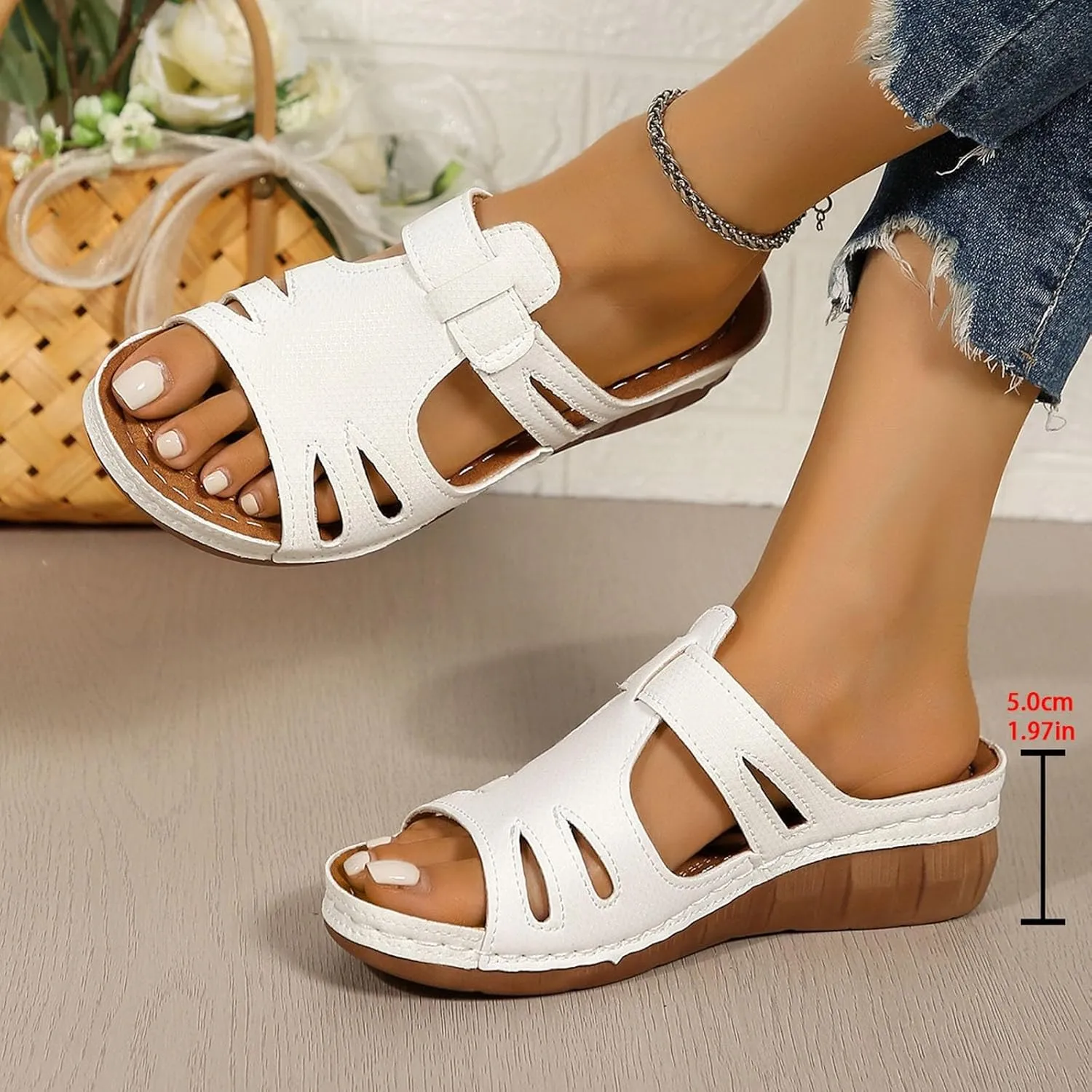 ZSpzx Women's Slide Sandals,Comfortable Open Toe Fish Mouth Thong Wedge Sandals Dressy Summer Open Toe Sandalias Slip on Plantar Fasciitis Slides Slippers Memory Foam Walking Beach Shoes