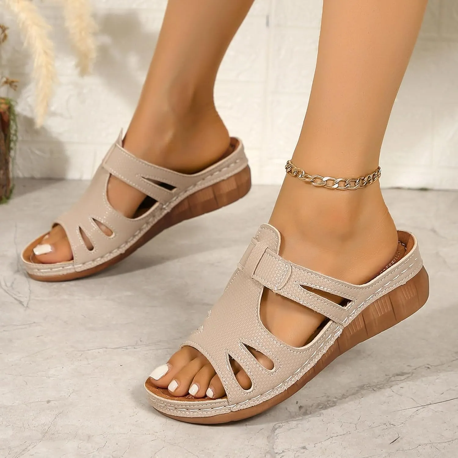 ZSpzx Women's Slide Sandals,Comfortable Open Toe Fish Mouth Thong Wedge Sandals Dressy Summer Open Toe Sandalias Slip on Plantar Fasciitis Slides Slippers Memory Foam Walking Beach Shoes