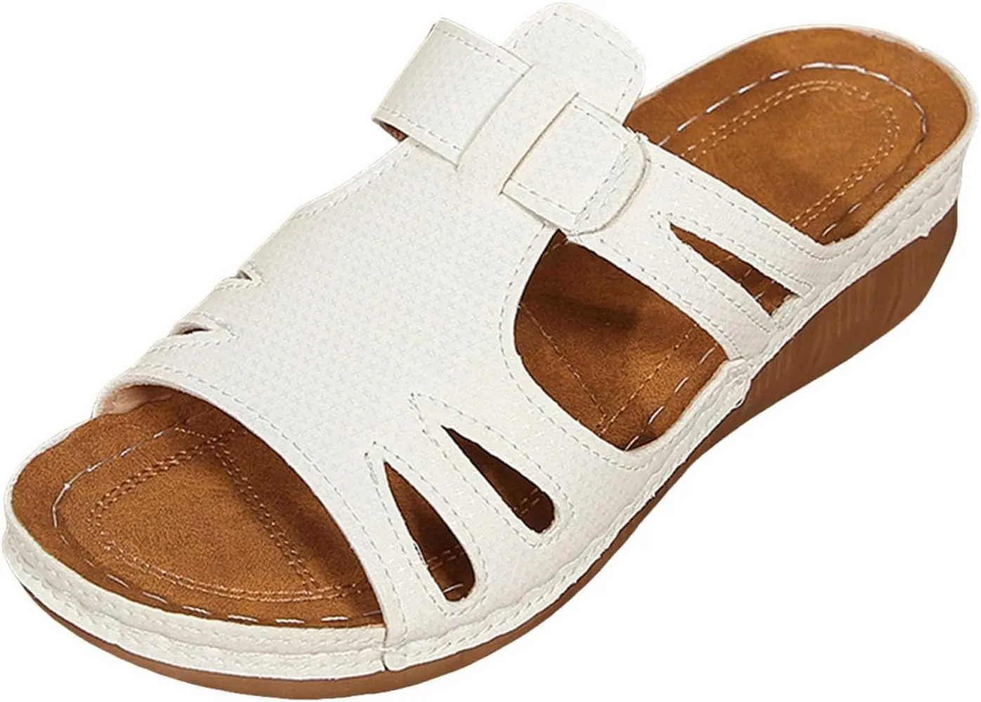 ZSpzx Women's Slide Sandals,Comfortable Open Toe Fish Mouth Thong Wedge Sandals Dressy Summer Open Toe Sandalias Slip on Plantar Fasciitis Slides Slippers Memory Foam Walking Beach Shoes